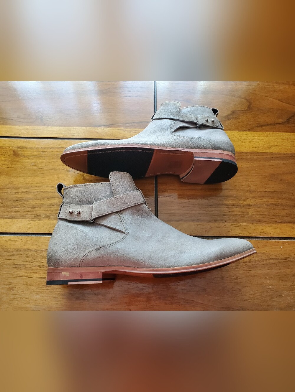 Men's Suede Strap Chelsea Boots in Grey